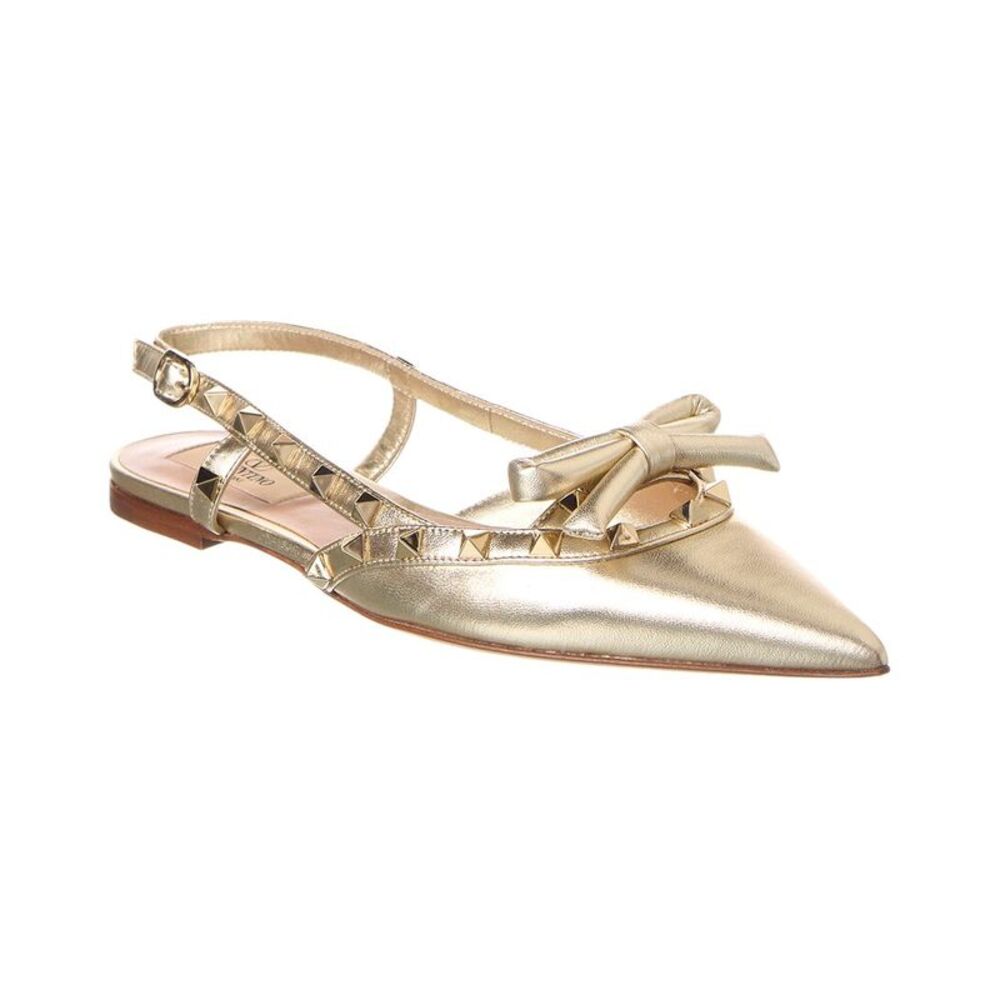 Valentino Rockstud Bow Leather Slingback Ballerina Flat